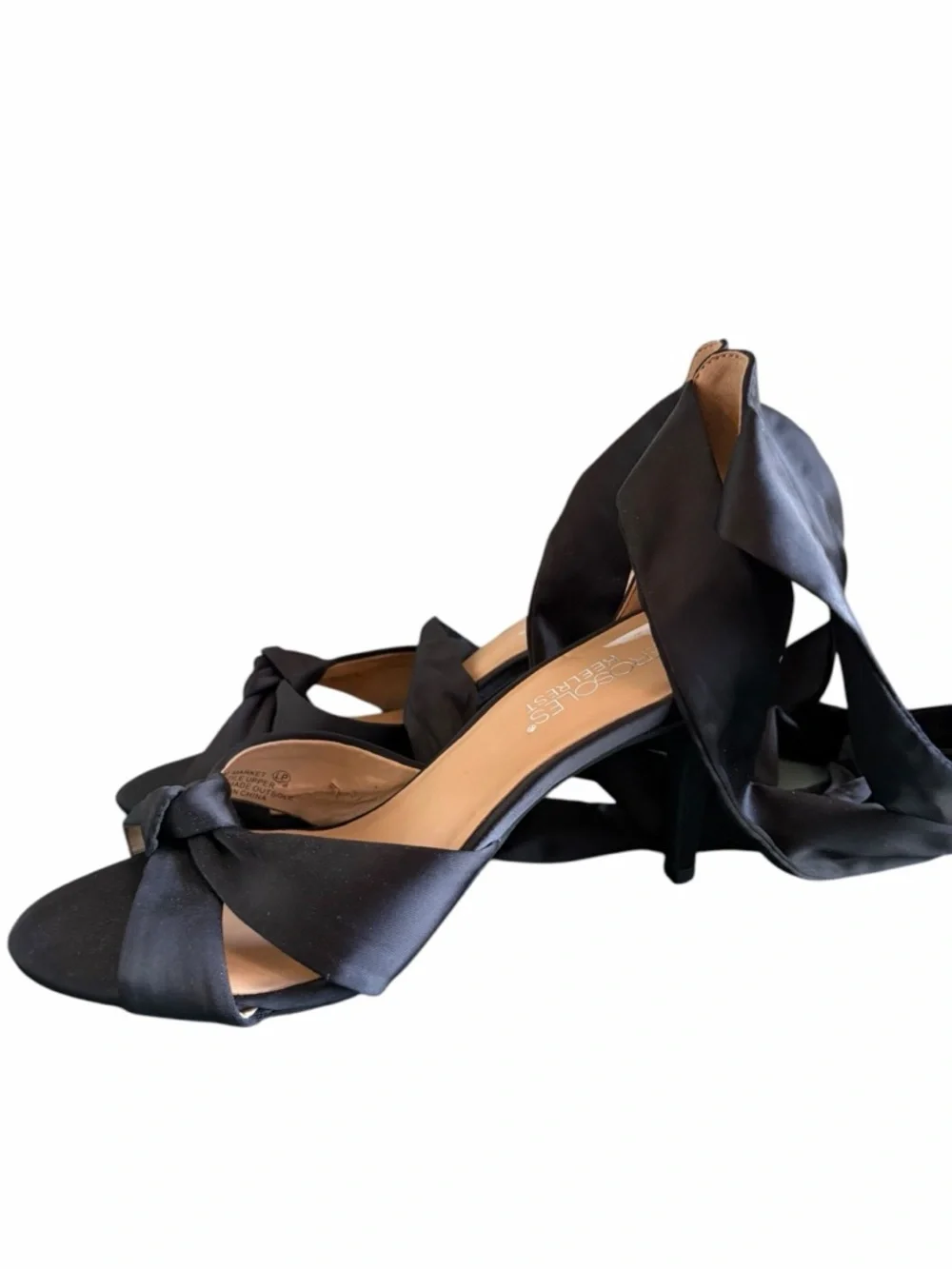 AEROSOLES Black Satin Heelrest Ankle Tie Heels - Picture 7 of 13